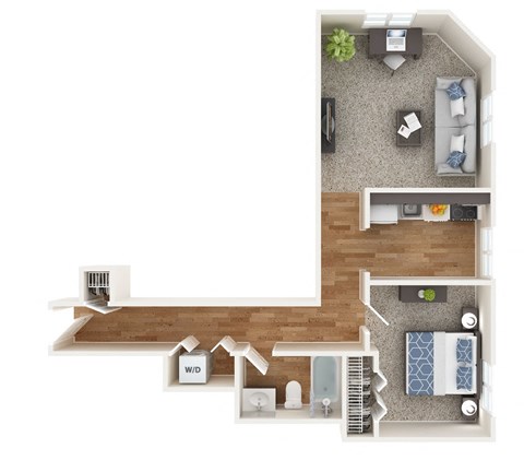 Floor plan for 1 bed, 1 bath, 550 sqft